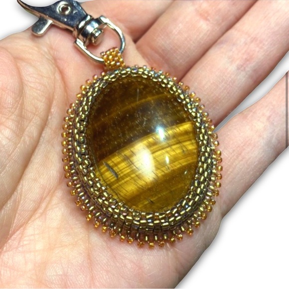 Tiger’s Eye Bead Embroidered Keychain - Picture 3 of 5